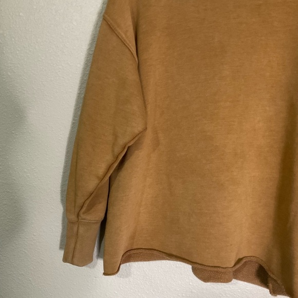 Aerie Fleece Slouchy Turtleneck Tan Camel Boho Oversized Comfy Sweatshirt Size M - Picture 2 of 13